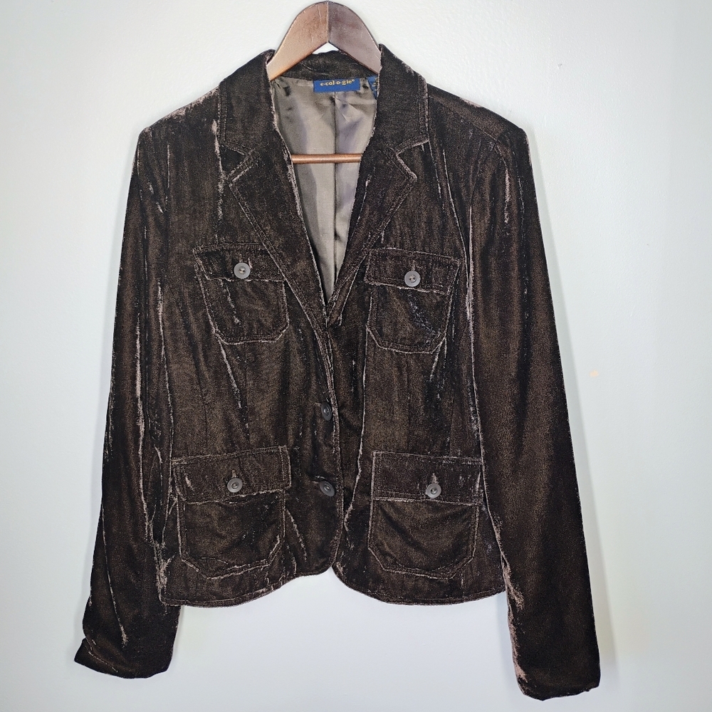 Ecologie Velvet Blazer Womens 12 Brownā Fall Business Casual Office Career